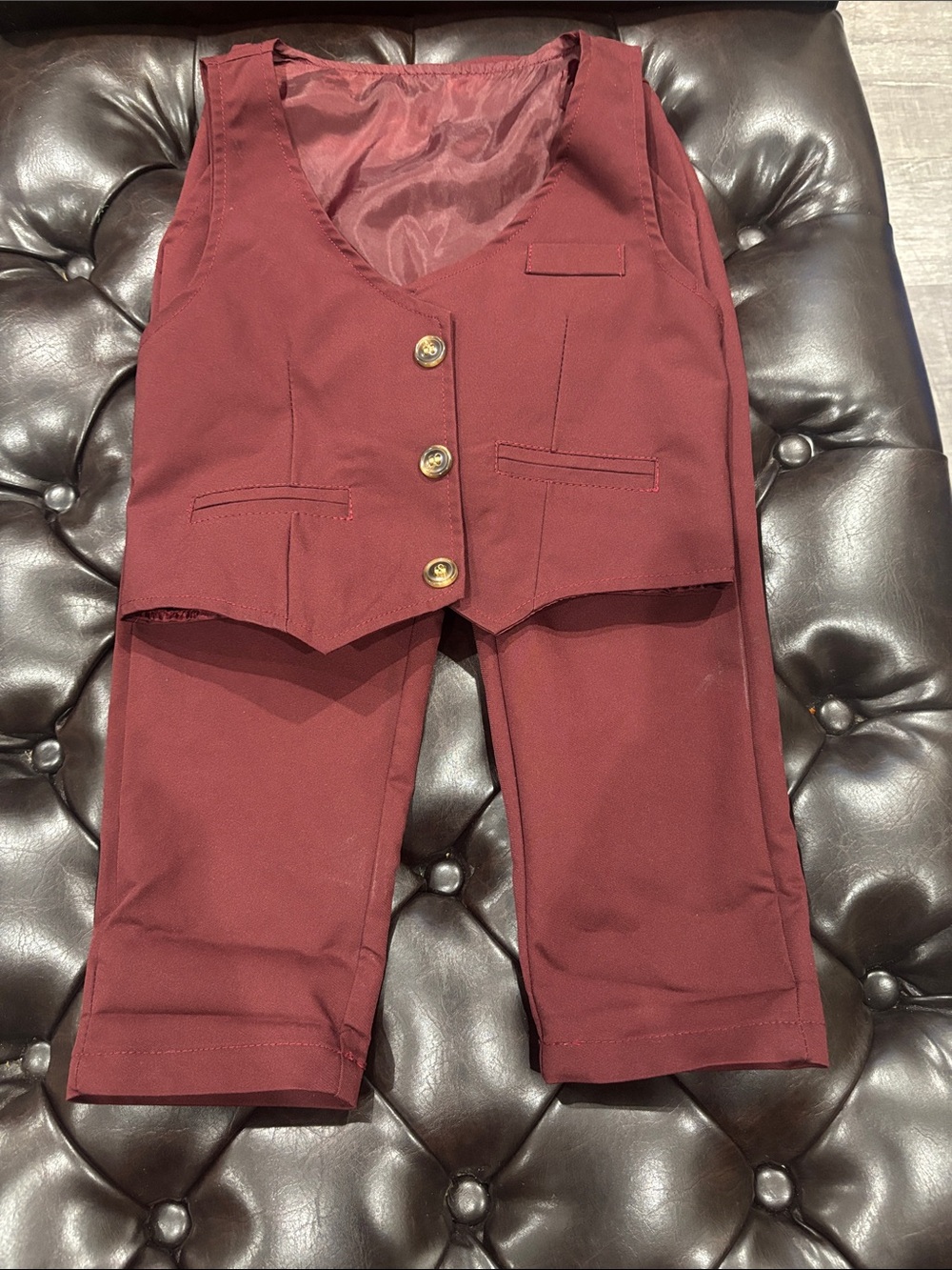Burgundy Two-Piece Vest and Pants Set